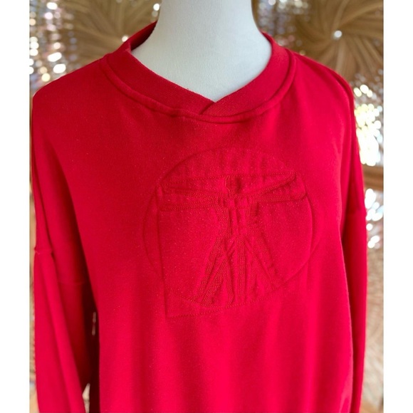 Vintage 80s  Red Nucleus Embroidered Vitruvian Man Leonardo Da Vinci Sweatshirt - Picture 1 of 7